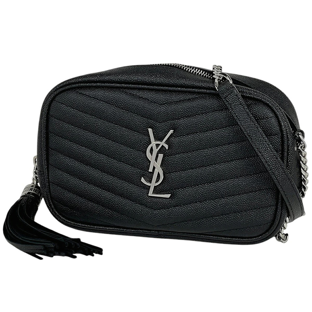 Saint Laurent Yves Lou Bag Chain Crossbody Fringe YSL Monogram Leather Black
